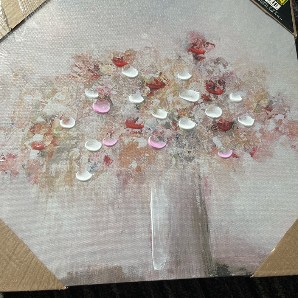 Floral Abstract Canvas Art with Red and Pink Accents